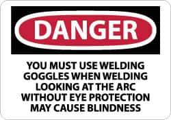 NMC - "Danger - You Must Use Welding Goggles When Welding - Looking at the Arc Without Eye Protection May Cause Blindness", 10" Long x 14" Wide, Rigid Plastic Safety Sign - Rectangle, 0.05" Thick, Use for Accident Prevention - USA Tool & Supply