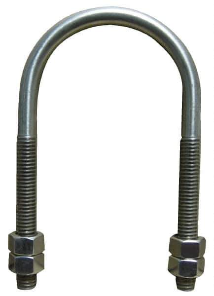 Empire - 5/8-11 UNC, 9-3/8" Long, Round U Bolt Clamp with No Mount Plate for 8" Pipe - 3-3/4" Thread Length, 7-1/8" Wide, Grade 304 Stainless Steel - USA Tool & Supply