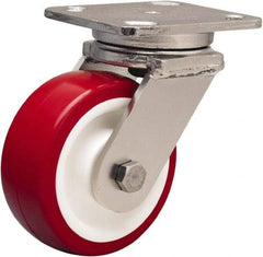 Hamilton - 5" Diam x 2" Wide x 6-1/2" OAH Top Plate Mount Swivel Caster - Polyurethane Mold on Polypropylene, 1,000 Lb Capacity, Delrin Bearing, 4 x 5" Plate - USA Tool & Supply