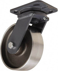 Hamilton - 6" Diam x 2" Wide x 7-1/2" OAH Top Plate Mount Swivel Caster - Forged Steel, 2,000 Lb Capacity, Sealed Precision Ball Bearing, 4 x 5" Plate - USA Tool & Supply