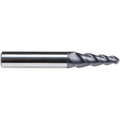 Emuge - 6° Taper Angle per Side, 3.8mm Small End Diam, 19mm LOC, Solid Carbide 3 Flute Tapered Ball End Mill - TiAlN Finish, 62mm OAL, 6mm Shank Diam, Spiral Flute, 45° Helix - USA Tool & Supply