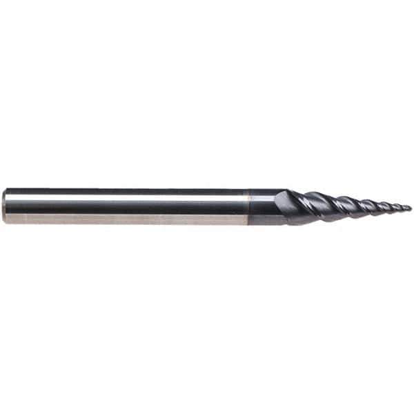 Emuge - 8° Taper Angle per Side, 3.85mm Small End Diam, 15mm LOC, Solid Carbide 3 Flute Tapered Ball End Mill - TiAlN Finish, 62mm OAL, 6mm Shank Diam, Spiral Flute, 45° Helix - USA Tool & Supply