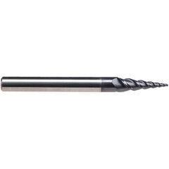 Emuge - 8° Taper Angle per Side, 3.85mm Small End Diam, 15mm LOC, Solid Carbide 3 Flute Tapered Ball End Mill - TiAlN Finish, 62mm OAL, 6mm Shank Diam, Spiral Flute, 45° Helix - USA Tool & Supply