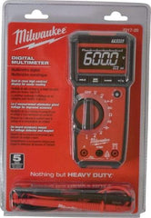 Milwaukee Tool - 2217-20, CAT III, 600 VAC/VDC, Digital True RMS Auto Ranging Multimeter - 40 mOhm, Measures Voltage, Capacitance, Current, Frequency, Resistance, Temperature - USA Tool & Supply