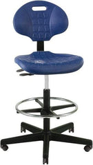 Bevco - 22 to 32" High Adjustable Height Swivel Stool - 27" Wide x 27" Deep, Polyurethane Seat, Blue - USA Tool & Supply