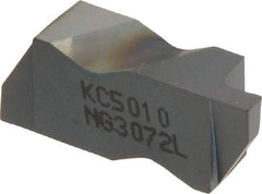 Kennametal - 3072NG Grade KC5010, 1.83mm Cutting Width Carbide Grooving Insert - 2.39mm Max Depth of Cut, Left Hand, 0.19mm Corner Radius, TiAlN Finish - USA Tool & Supply
