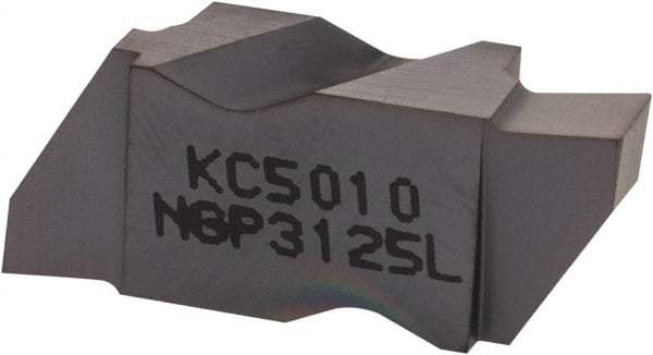 Kennametal - 3125NGP Grade KC5010, 3.18mm Cutting Width Carbide Grooving Insert - 3.81mm Max Depth of Cut, Left Hand, 0.19mm Corner Radius, TiAlN Finish - USA Tool & Supply