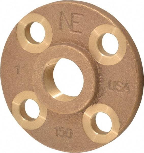 Merit Brass - 1" Pipe, 4-1/4" OD, 11/16" Hub Length, Brass & Chrome Plated, Companion Pipe Flange - 3-1/8" Across Bolt Hole Centers, 5/8" Bolt Hole, Class 125 - USA Tool & Supply