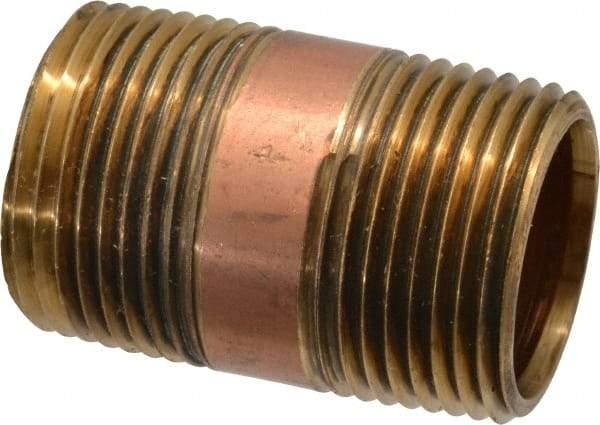 Merit Brass - 2" Long, 1" Pipe Threaded Brass Pipe Nipple - NPT Thread, Red Brass - USA Tool & Supply