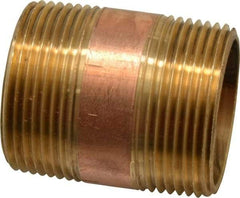 Merit Brass - 2" Long, 1-1/4" Pipe Threaded Brass Pipe Nipple - NPT Thread, Red Brass - USA Tool & Supply