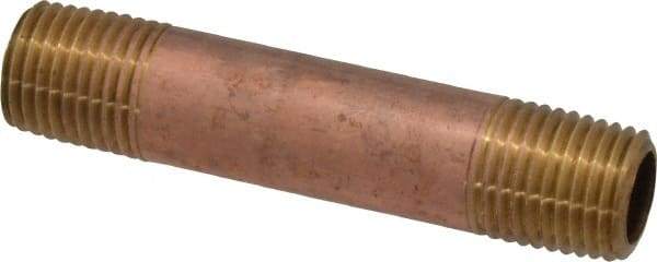 Merit Brass - 2-1/2" Long, 1/4" Pipe Threaded Brass Pipe Nipple - NPT Thread, Red Brass - USA Tool & Supply