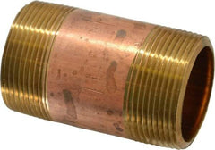Merit Brass - 3" Long, 1-1/2" Pipe Threaded Brass Pipe Nipple - NPT Thread, Red Brass - USA Tool & Supply