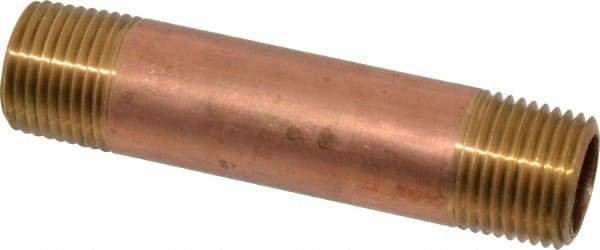 Merit Brass - 3-1/2" Long, 1/2" Pipe Threaded Brass Pipe Nipple - NPT Thread, Red Brass - USA Tool & Supply