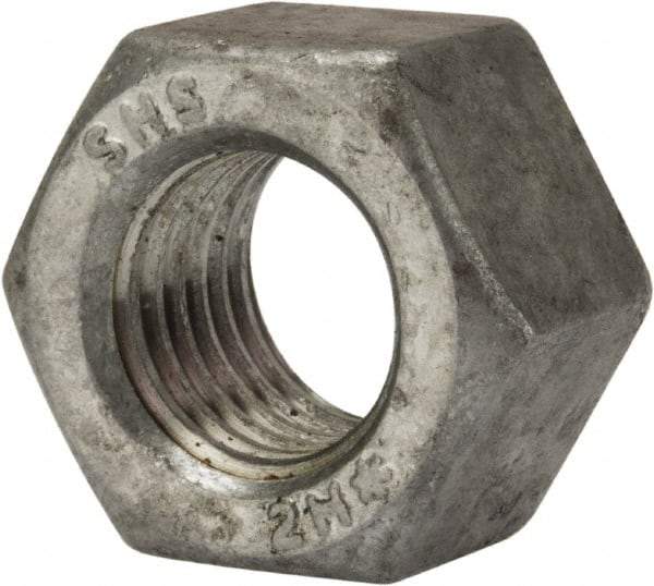 Value Collection - 7/8-9 UNC Steel Right Hand Heavy Hex Nut - 1-7/16" Across Flats, 55/64" High, Galvanized Finish - USA Tool & Supply
