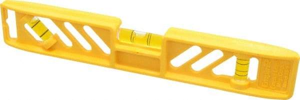 Empire Level - 9" Long 3 Vial Torpedo Level - Polycast, Yellow, 1 45°, 1 Level & 1 Plumb Vials - USA Tool & Supply