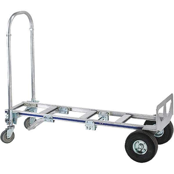 Wesco Industrial Products - 1,200 Lb Capacity 61-3/4" OAH Hand Truck - 18 x 7-1/2" Base Plate, Continuous Handle, Aluminum, Full Pneumatic Wheels - USA Tool & Supply