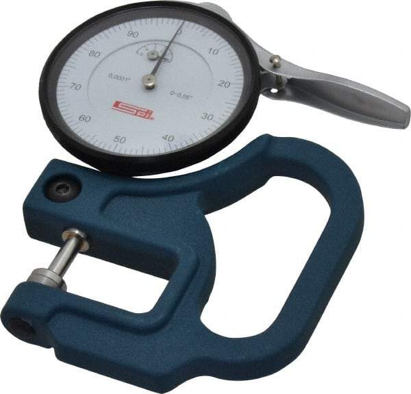 SPI - 0 to 0.05 Inch Measurement, 0.0001 Inch Graduation, 1-1/8 Inch Throat Depth, Dial Thickness Gage - 2-1/4 Inch Dial Diameter - USA Tool & Supply