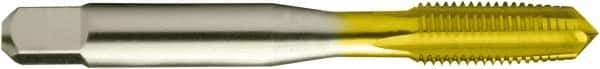 Vermont Tap & Die - 5/8-11 UNC 3/3B 4 Flute TiN Finish High Speed Steel Straight Flute Standard Hand Tap - Taper, Right Hand Thread, 3-13/16" OAL, 1-13/16" Thread Length, H3 Limit, Oversize - Exact Industrial Supply