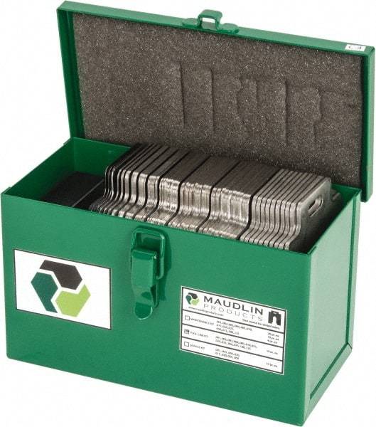 Made in USA - 130 Piece, 0.001 to 0.125 Inch Thickness, Stainless Steel Slotted Shim Assortment - 4 Inch Long x 4 Inch Wide, 1-1/4 Inch Wide Slot - USA Tool & Supply