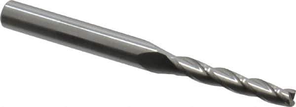 Accupro - 0.5° Taper Angle per Side, 1/8" Small End Diam, 3/4" LOC, Solid Carbide 3 Flute Tapered Square End Mill - 2-1/2" OAL, 1/4" Shank Diam, Spiral Flute - USA Tool & Supply