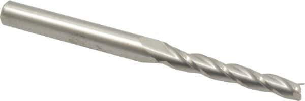 Accupro - 0.5° Taper Angle per Side, 3/16" Small End Diam, 1-1/4" LOC, Solid Carbide 3 Flute Tapered Square End Mill - 3" OAL, 1/4" Shank Diam, Spiral Flute - USA Tool & Supply