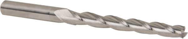 Accupro - 0.5° Taper Angle per Side, 1/4" Small End Diam, 2-1/4" LOC, Solid Carbide 3 Flute Tapered Square End Mill - 4" OAL, 3/8" Shank Diam, Spiral Flute - USA Tool & Supply