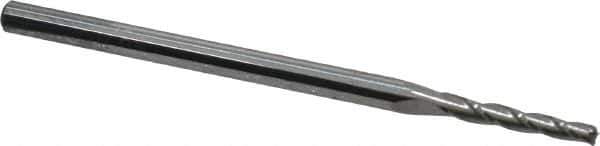 Accupro - 1° Taper Angle per Side, 5/64" Small End Diam, 1/2" LOC, Solid Carbide 3 Flute Tapered Square End Mill - 2-1/4" OAL, 1/8" Shank Diam - USA Tool & Supply