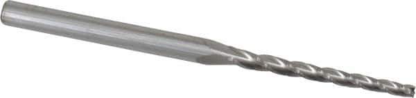 Accupro - 1° Taper Angle per Side, 3/32" Small End Diam, 1-1/4" LOC, Solid Carbide 3 Flute Tapered Square End Mill - 3" OAL, 1/4" Shank Diam, Spiral Flute - USA Tool & Supply