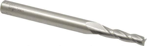 Accupro - 1° Taper Angle per Side, 1/8" Small End Diam, 1/2" LOC, Solid Carbide 3 Flute Tapered Square End Mill - 2" OAL, 1/4" Shank Diam, Spiral Flute - USA Tool & Supply