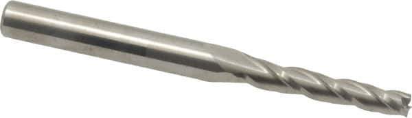 Accupro - 1° Taper Angle per Side, 1/8" Small End Diam, 3/4" LOC, Solid Carbide 3 Flute Tapered Square End Mill - 2-1/2" OAL, 1/4" Shank Diam, Spiral Flute - USA Tool & Supply