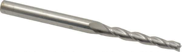 Accupro - 1° Taper Angle per Side, 1/8" Small End Diam, 1" LOC, Solid Carbide 3 Flute Tapered Square End Mill - 3" OAL, 1/4" Shank Diam, Spiral Flute - USA Tool & Supply
