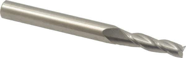 Accupro - 1° Taper Angle per Side, 3/16" Small End Diam, 3/4" LOC, Solid Carbide 3 Flute Tapered Square End Mill - 3-1/2" OAL, 1/4" Shank Diam, Spiral Flute - USA Tool & Supply