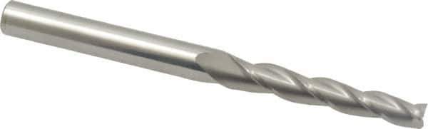 Accupro - 1° Taper Angle per Side, 3/16" Small End Diam, 1-1/4" LOC, Solid Carbide 3 Flute Tapered Square End Mill - 3" OAL, 1/4" Shank Diam, Spiral Flute - USA Tool & Supply