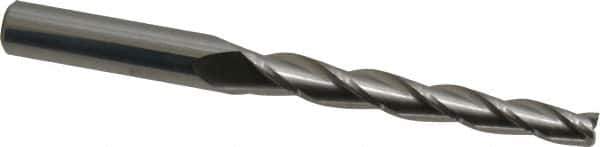Accupro - 1° Taper Angle per Side, 1/4" Small End Diam, 2-1/4" LOC, Solid Carbide 3 Flute Tapered Square End Mill - 4-1/2" OAL, 3/8" Shank Diam, Spiral Flute - USA Tool & Supply