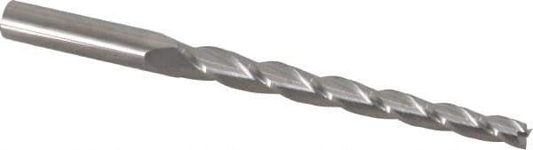 Accupro - 1° Taper Angle per Side, 1/4" Small End Diam, 3-1/4" LOC, Solid Carbide 3 Flute Tapered Square End Mill - 5" OAL, 1/2" Shank Diam, Spiral Flute - USA Tool & Supply
