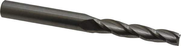 Accupro - 1° Taper Angle per Side, 3/8" Small End Diam, 2-1/4" LOC, Solid Carbide 3 Flute Tapered Square End Mill - 4" OAL, 1/2" Shank Diam, Spiral Flute - USA Tool & Supply