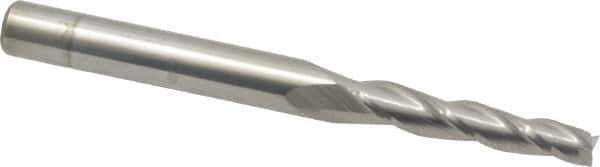 Accupro - 1.5° Taper Angle per Side, 1/8" Small End Diam, 3/4" LOC, Solid Carbide 3 Flute Tapered Square End Mill - 2" OAL, 3/16" Shank Diam - USA Tool & Supply