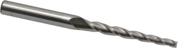 Accupro - 1.5° Taper Angle per Side, 1/8" Small End Diam, 1-1/2" LOC, Solid Carbide 3 Flute Tapered Square End Mill - 3" OAL, 1/4" Shank Diam - USA Tool & Supply
