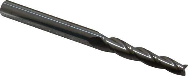 Accupro - 1.5° Taper Angle per Side, 3/16" Small End Diam, 1-1/4" LOC, Solid Carbide 3 Flute Tapered Square End Mill - 3" OAL, 1/4" Shank Diam - USA Tool & Supply