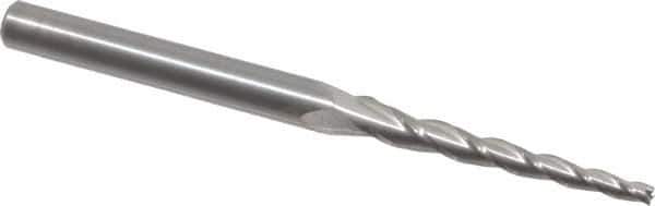 Accupro - 2° Taper Angle per Side, 5/64" Small End Diam, 1" LOC, Solid Carbide 3 Flute Tapered Square End Mill - 2-1/2" OAL, 3/16" Shank Diam - USA Tool & Supply