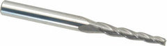 Accupro - 2° Taper Angle per Side, 3/32" Small End Diam, 3/4" LOC, Solid Carbide 3 Flute Tapered Square End Mill - 2-1/2" OAL, 1/4" Shank Diam, Spiral Flute - USA Tool & Supply