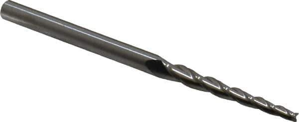 Accupro - 2° Taper Angle per Side, 3/32" Small End Diam, 1-1/4" LOC, Solid Carbide 3 Flute Tapered Square End Mill - 3" OAL, 3/16" Shank Diam - USA Tool & Supply