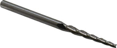 Accupro - 2° Taper Angle per Side, 3/32" Small End Diam, 1-1/4" LOC, Solid Carbide 3 Flute Tapered Square End Mill - 3" OAL, 3/16" Shank Diam - USA Tool & Supply