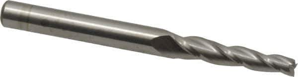 Accupro - 2° Taper Angle per Side, 1/8" Small End Diam, 3/4" LOC, Solid Carbide 3 Flute Tapered Square End Mill - 2-1/2" OAL, 1/4" Shank Diam, Spiral Flute - USA Tool & Supply