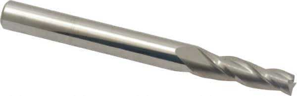 Accupro - 2° Taper Angle per Side, 3/16" Small End Diam, 3/4" LOC, Solid Carbide 3 Flute Tapered Square End Mill - 2-1/2" OAL, 1/4" Shank Diam, Spiral Flute - USA Tool & Supply