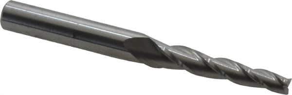 Accupro - 2° Taper Angle per Side, 3/16" Small End Diam, 1-1/4" LOC, Solid Carbide 3 Flute Tapered Square End Mill - 3" OAL, 3/8" Shank Diam, Spiral Flute - USA Tool & Supply