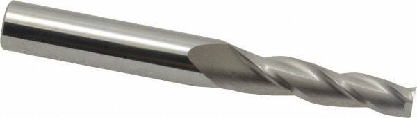 Accupro - 2° Taper Angle per Side, 1/4" Small End Diam, 1-1/4" LOC, Solid Carbide 3 Flute Tapered Square End Mill - 3" OAL, 3/8" Shank Diam, Spiral Flute - USA Tool & Supply