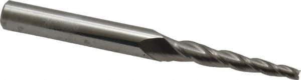 Accupro - 3° Taper Angle per Side, 3/32" Small End Diam, 1" LOC, Solid Carbide 3 Flute Tapered Square End Mill - 3" OAL, 1/4" Shank Diam, Spiral Flute - USA Tool & Supply