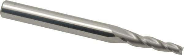 Accupro - 3° Taper Angle per Side, 1/8" Small End Diam, 3/4" LOC, Solid Carbide 3 Flute Tapered Square End Mill - 2-1/2" OAL, 1/4" Shank Diam - USA Tool & Supply