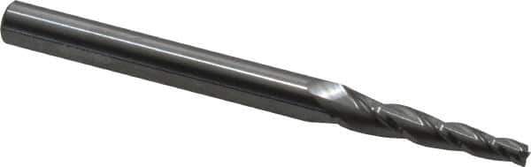 Accupro - 3° Taper Angle per Side, 1/8" Small End Diam, 1" LOC, Solid Carbide 3 Flute Tapered Square End Mill - 3" OAL, 1/4" Shank Diam, Spiral Flute - USA Tool & Supply
